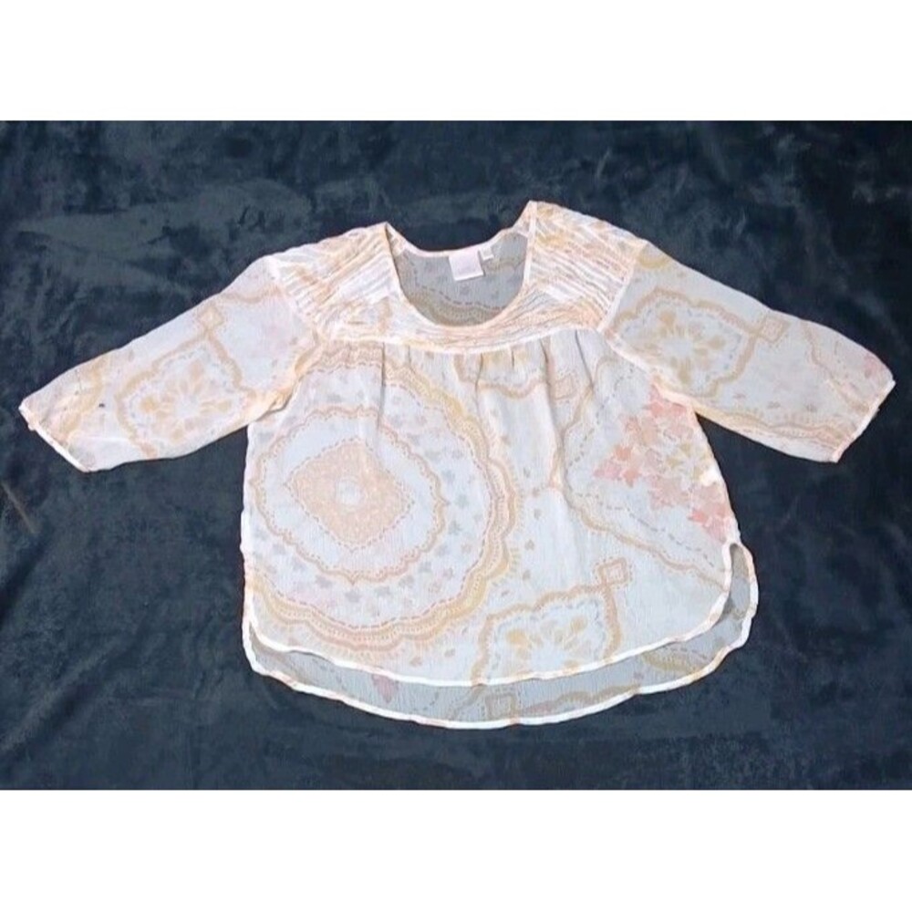 LC Lauren Conrad 3/4 Sleeve Sheer Peasant Tunic Blouse XL Peach Paisley Boho